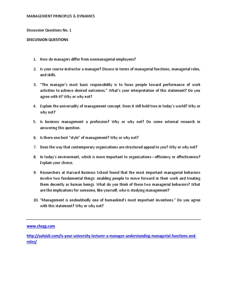 Management Principles and Discussion Questions | PDF | Profession ...