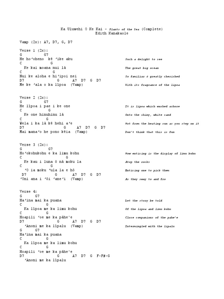 Ka Uluwehi O Ke Kai Chords