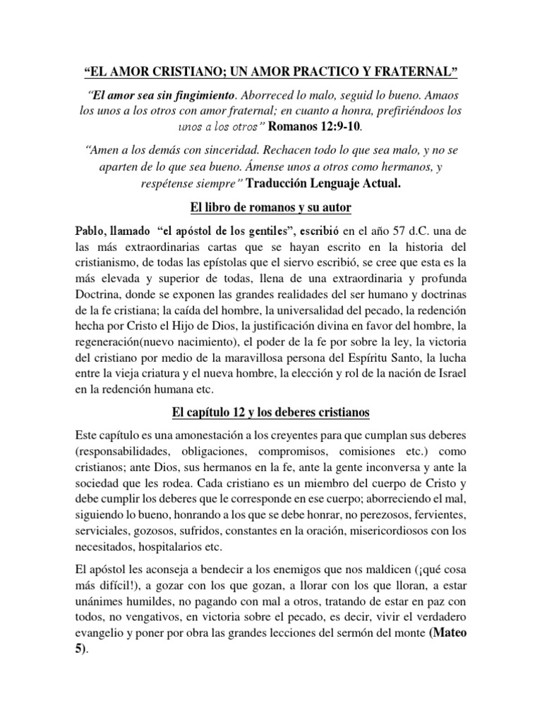Amor Fraternal en la Fe Cristiana | PDF | Amor | Cristo (título)