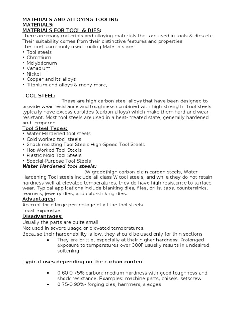 Tooling Materials and Alloy Types | PDF | Steel | Alloy