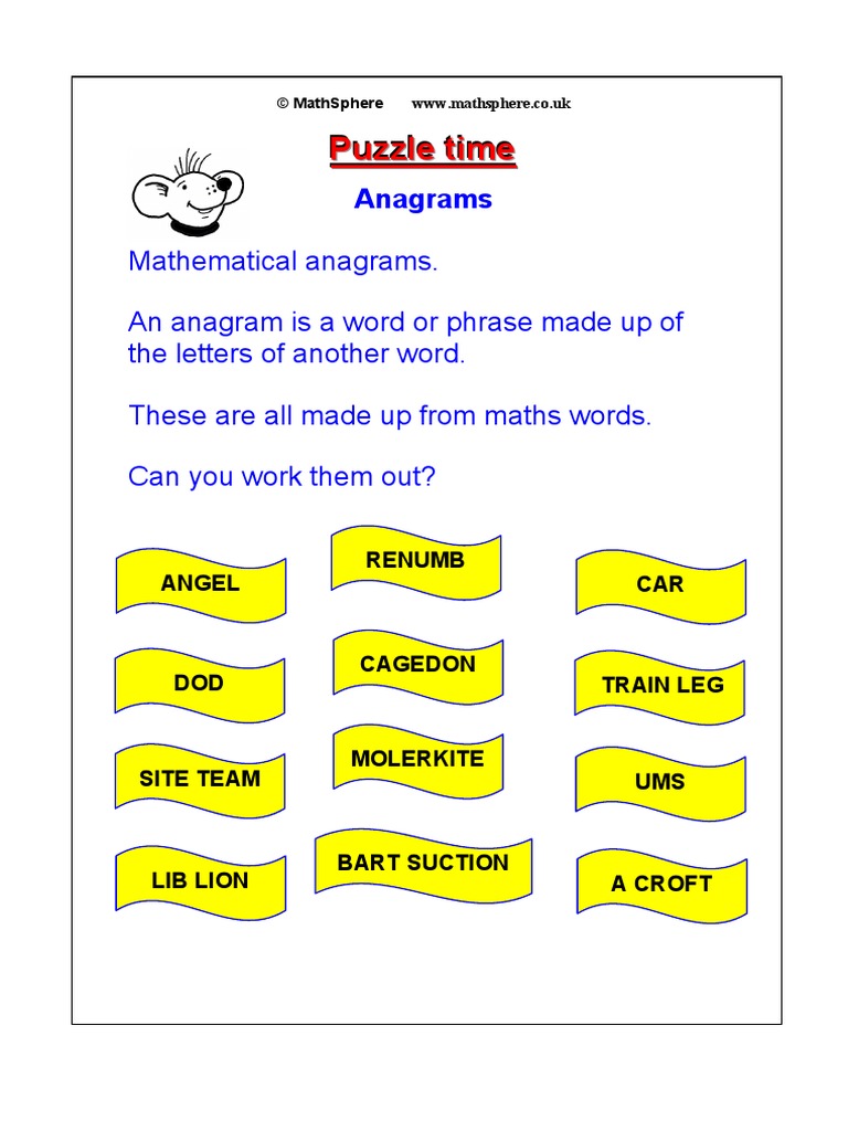 Maths Puzzle 04 Anagrams PDF Elementary Geometry Teaching Mathematics