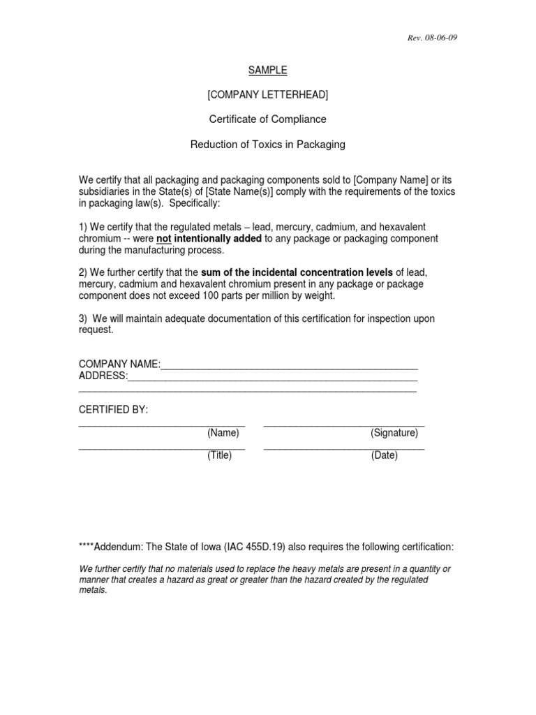 Certificate of Conformance Sample  PDF Intended For Certificate Of Conformity Template Free