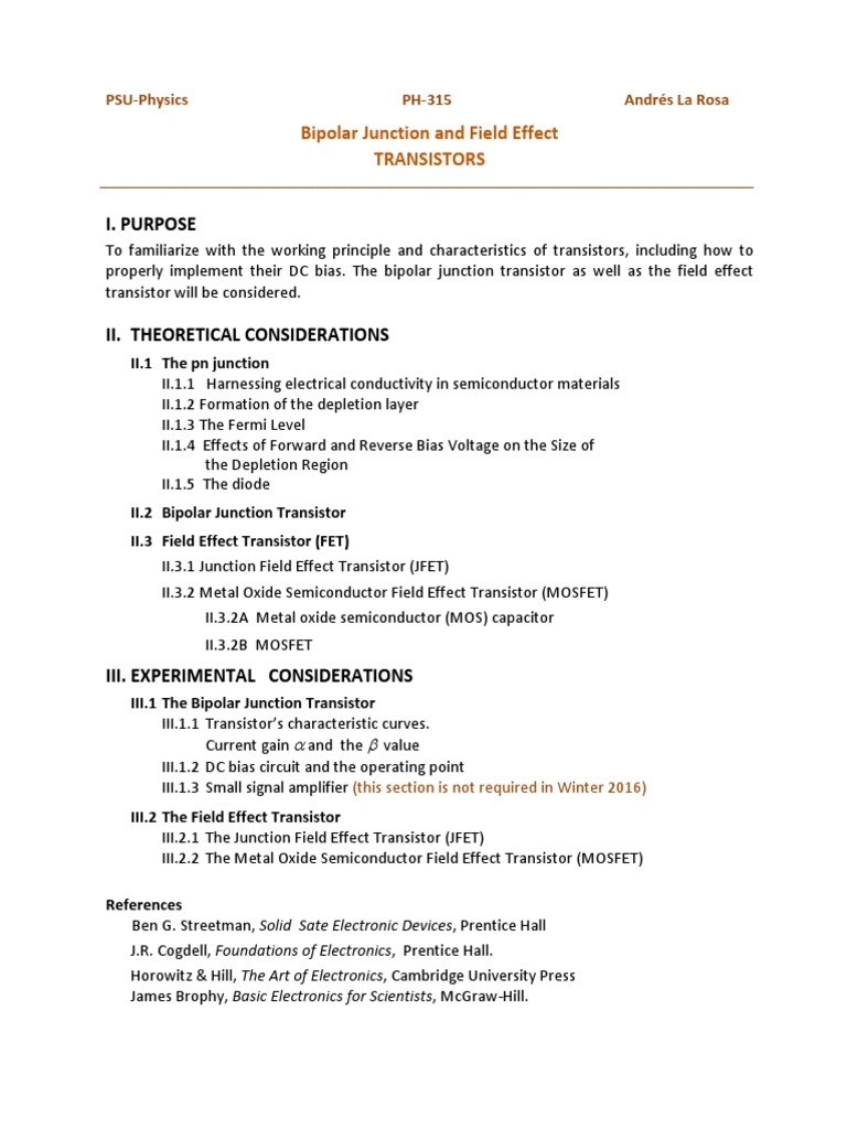Transistor Fundamentals and Biasing Techniques | PDF | Field Effect ...