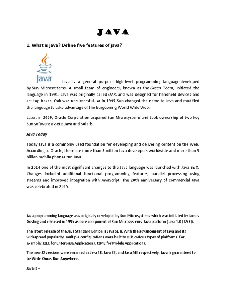 What Is Java? Define Five Features of Java? | PDF | Java Virtual ...