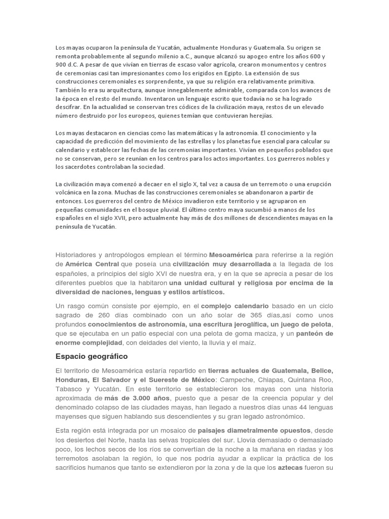 Los Mayas Ocuparon La Península De Yucatán Pdf Civilización Maya