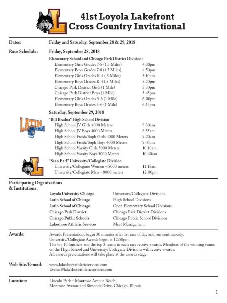 2018 LoyolaLakefront Invitational Meet Info PDF Chicago Sports