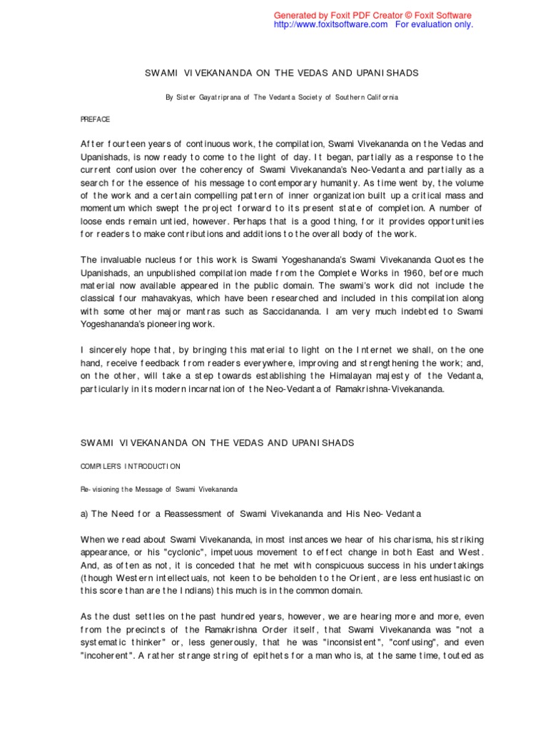 Swami Vivekananda On The Vedas And Upanishads Pdf Vedas Brahman