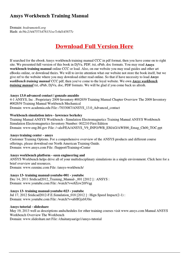 Ansys Workbench Training Manual Pdf E Books Media Technology