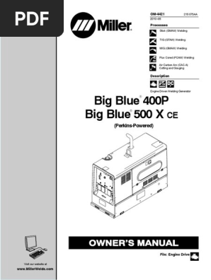 Miller Big Blue 400d 500 X Owners Manual Mig Battery Charger