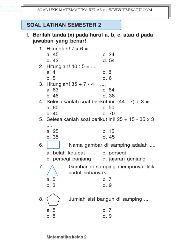 Soal Ukk Matematika Kelas 2 Docx