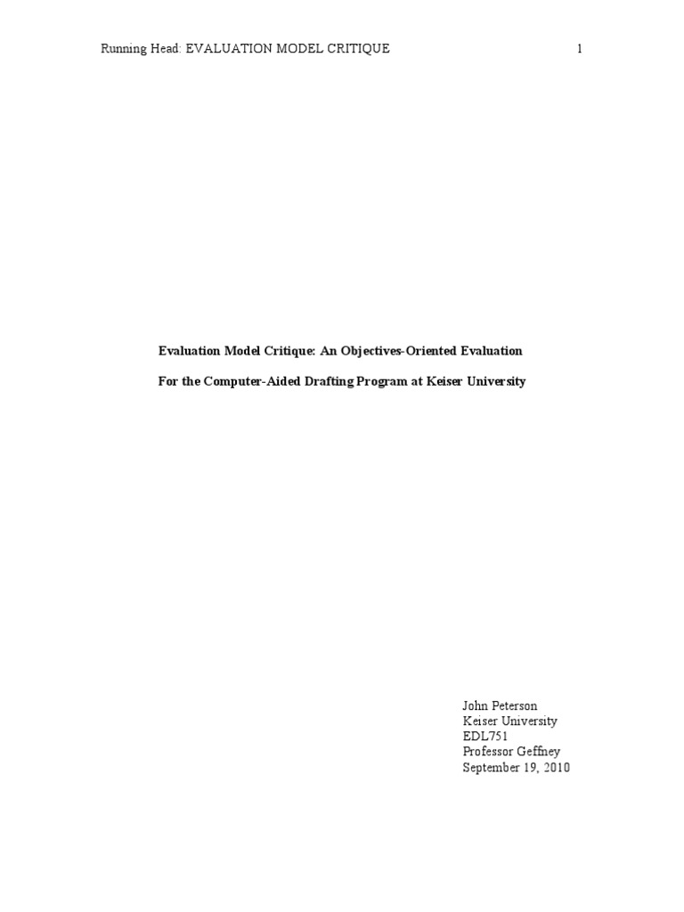 Evaluation Model Critique: An Objectives-Oriented Evaluation For The ...