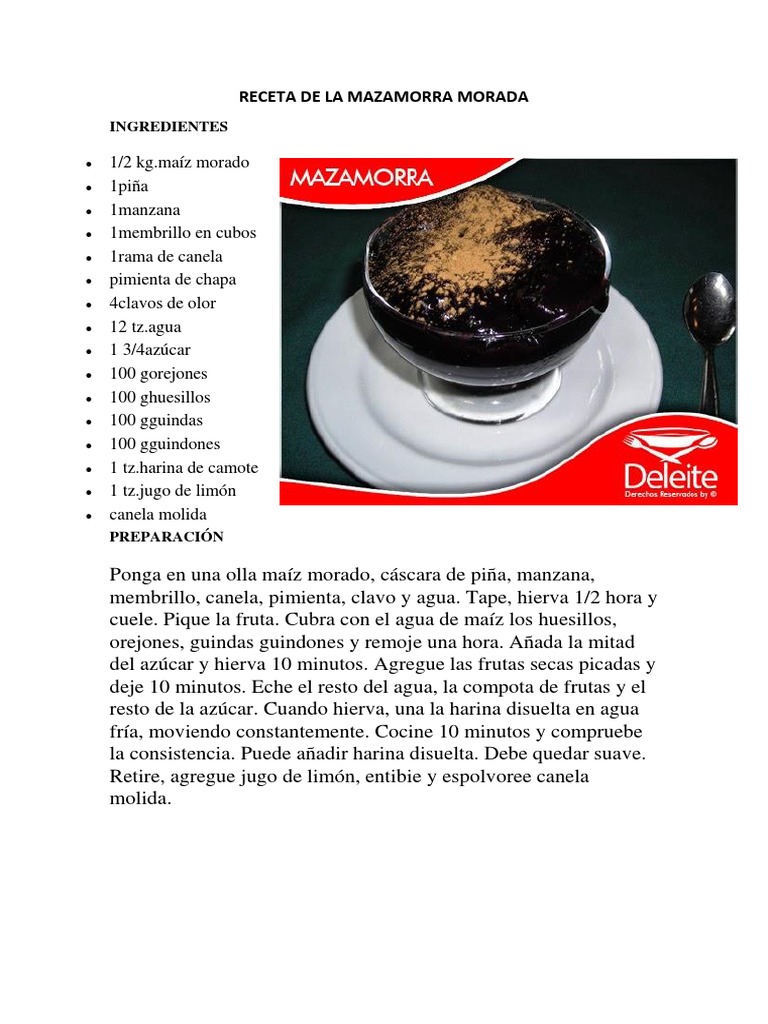 Receta De La Mazamorra Morada Pdf 