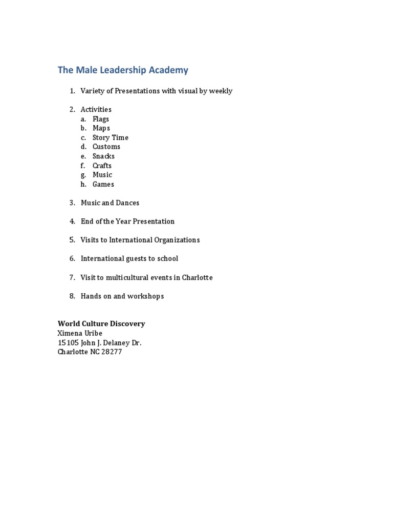 Male Leadership Academy Activities Guide | PDF