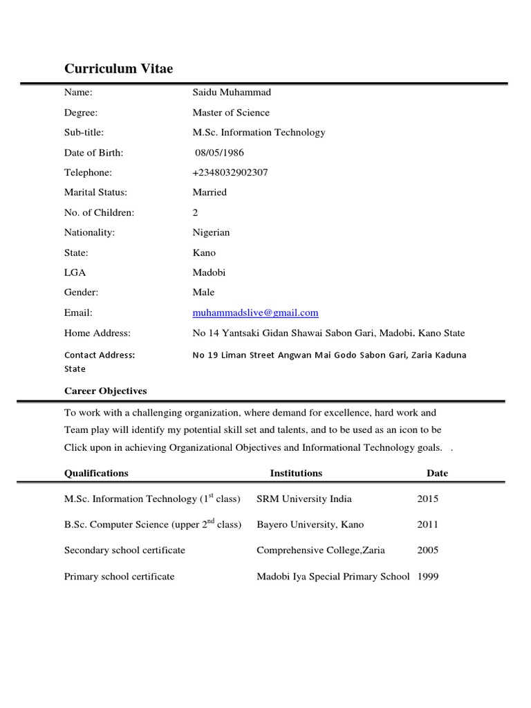 Curriculum Vitae: Career Objectives