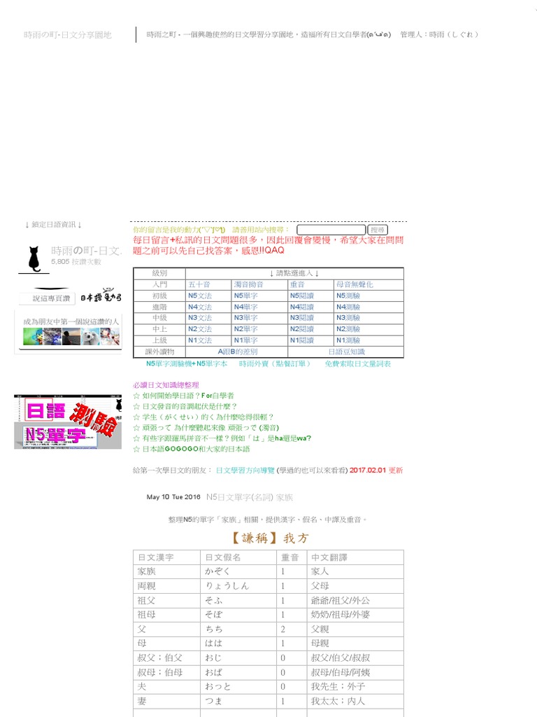 N5日文單字(名詞) 家族at 時雨の町-日文分享園地- - 痞客邦