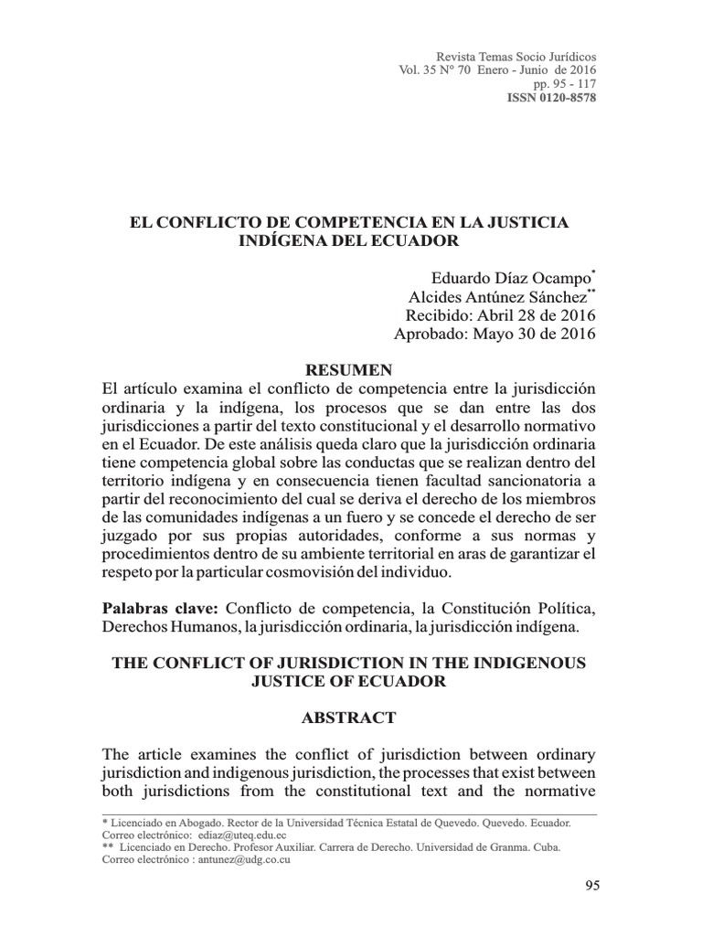 El Conflicto de Competencia en La Justicia Indígena Del Ecuador | PDF ...