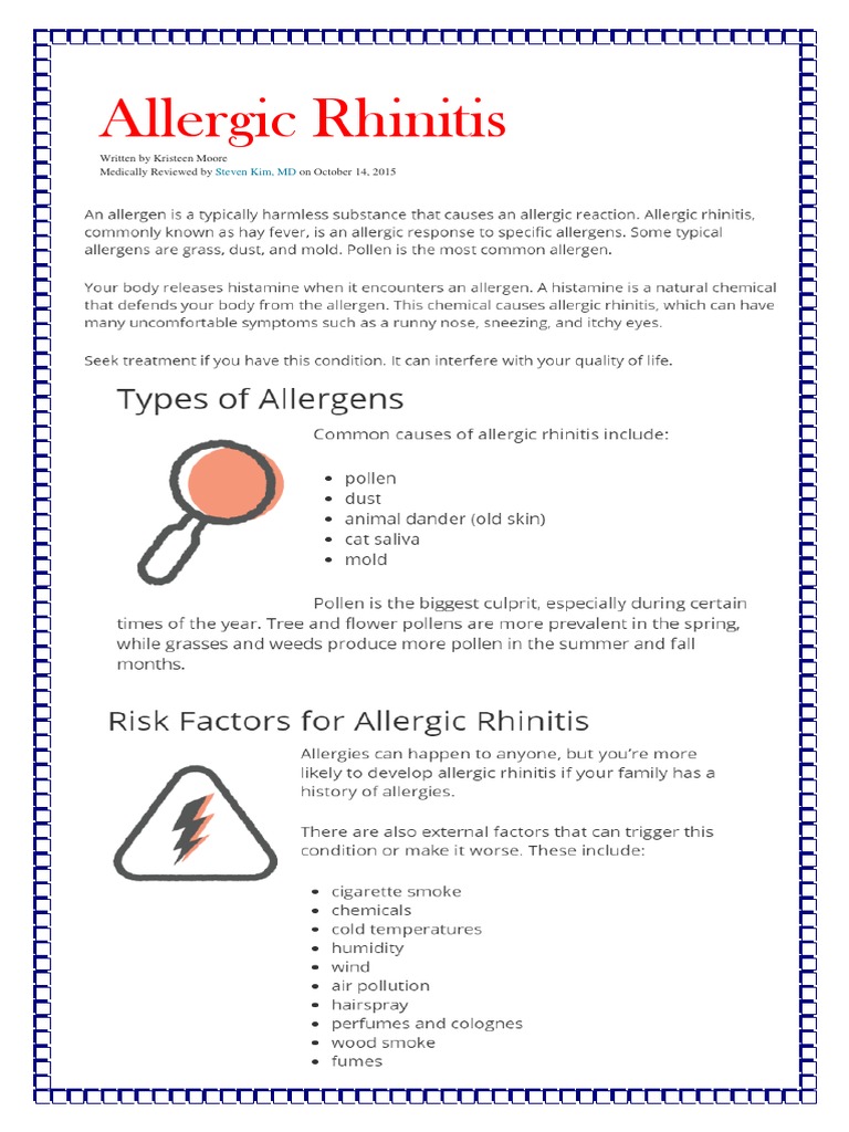 Allergic Rhinitis: Written by Kristeen Moore Medically Reviewed by On ...