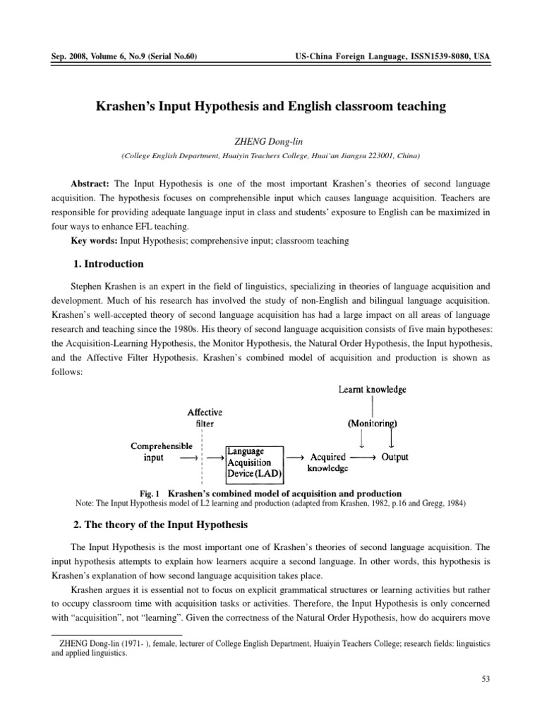 Krashen's Input Hypothesis and English Classroom Teaching PDF