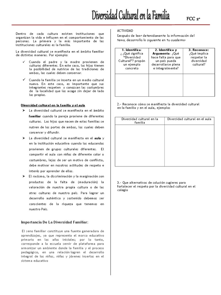 Diversidad Cultural en la Familia y Aula | PDF | Diversidad cultural ...