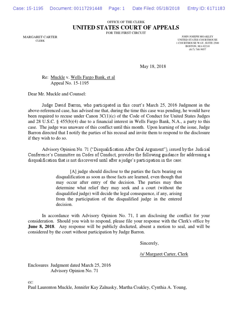 151195_documents Disqualification of Federal Judge two years after