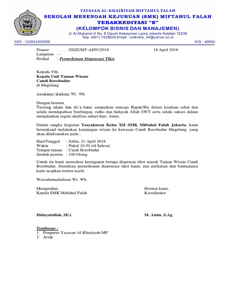 Contoh Surat Dispensasi Candi Borobudur SYERALURH