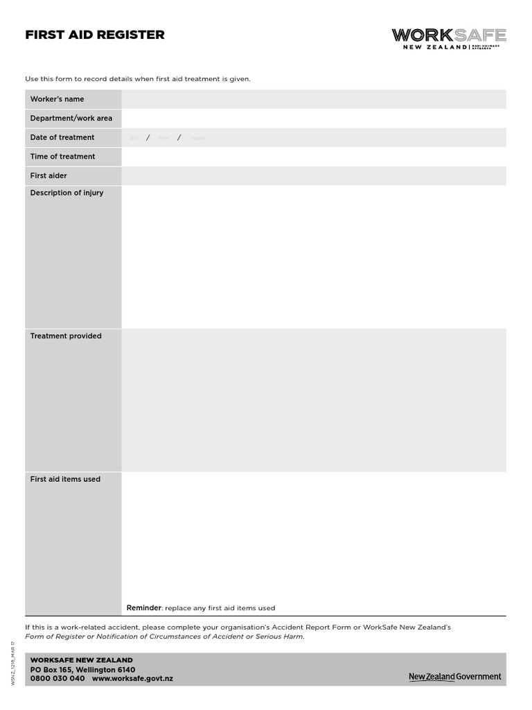 First Aid Treatment Register Form | PDF | Finance & Money Management ...