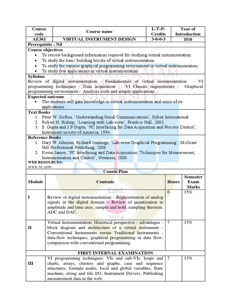 Virtual Instrument Design Syllabus AE361 | PDF | Data Acquisition ...