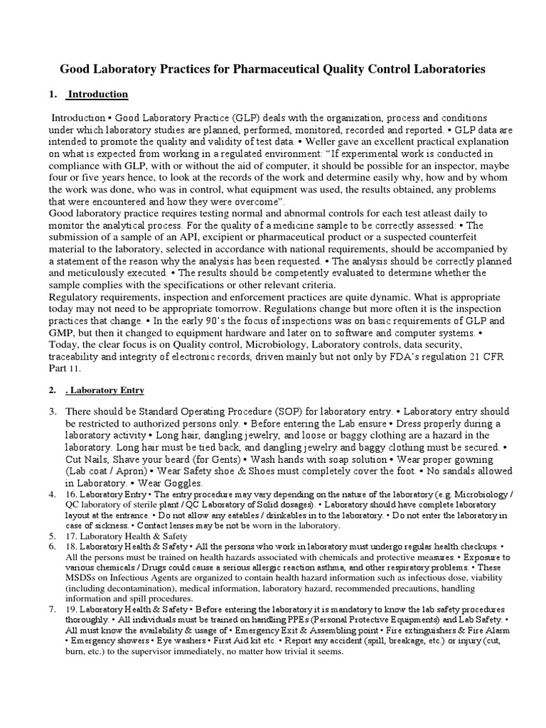 Good Laboratory Practices in QC Labs | PDF | High Performance Liquid ...
