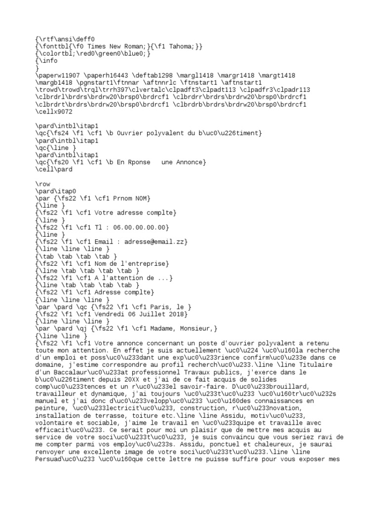 Lettre De Motivation Ouvrier Polyvalent Batiment