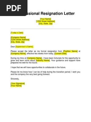 Professional Resignation Letter