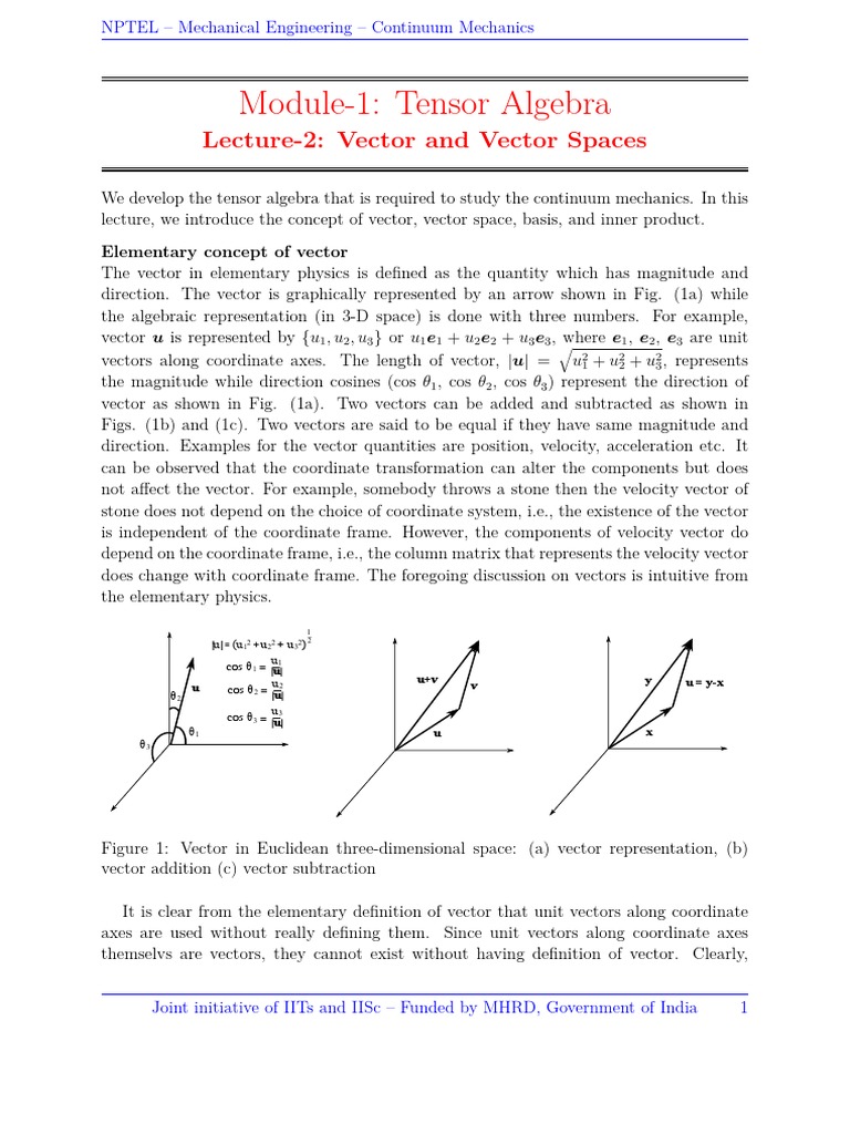 Continuum Mechanics and Tensor Algebra | PDF | Euclidean Vector | Basis ...