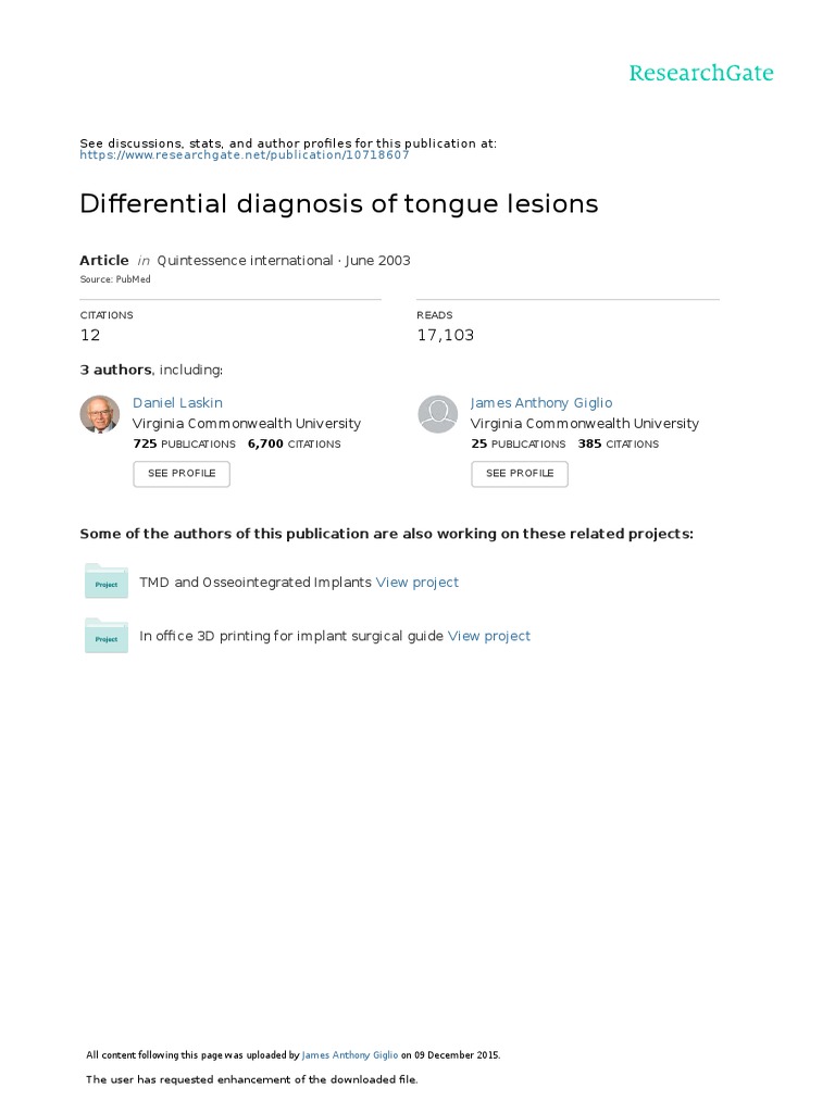 Differential Diagnosis of Tongue Lesions: Quintessence International ...