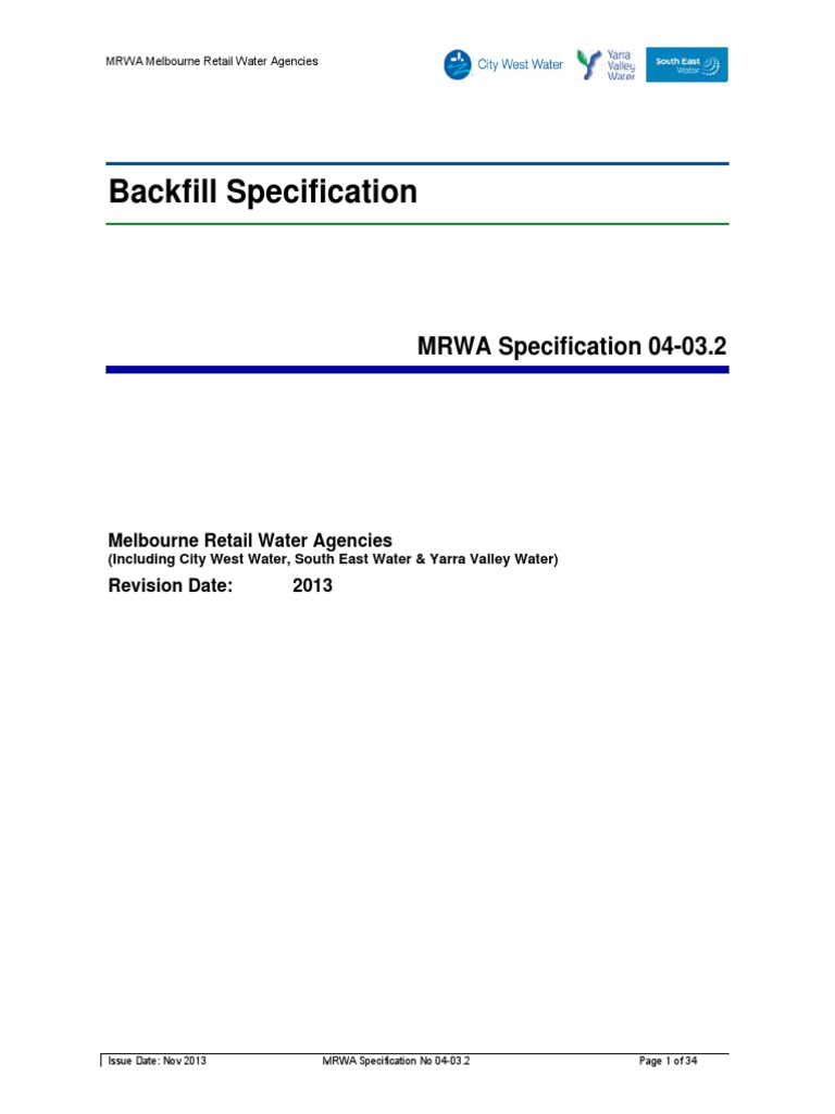 MRWA Backfill Specification 0403.2 PDF Road Soil