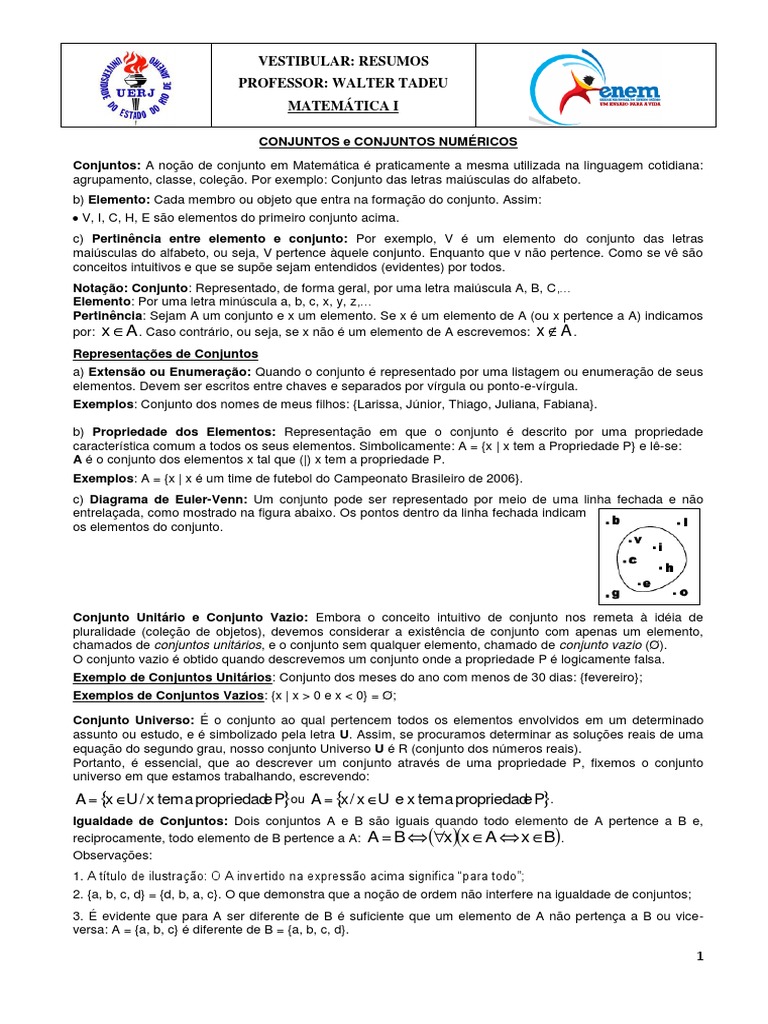 Resumo Conjuntos Numéricos Pdf Pdf Intersecção Teoria Dos