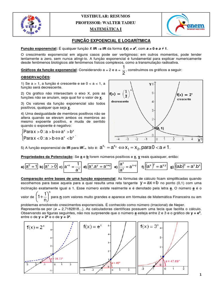 Funções Exponenciais e Logarítmicas: Propriedades, Gráficos e ...