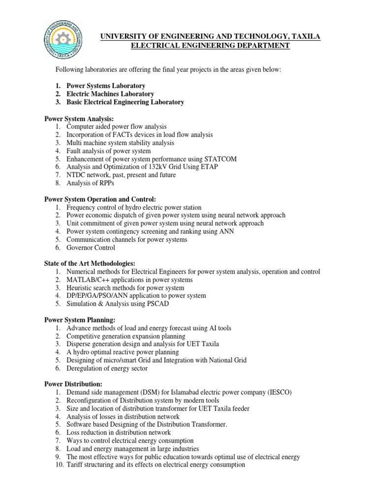 Electrical Final Year Project Ideas PDF | PDF | Electric Power ...