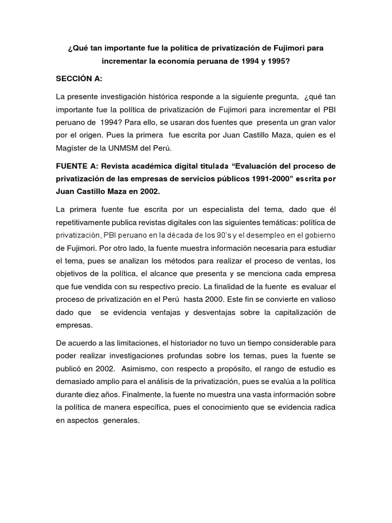 Impacto de la Privatización de Fujimori en el PBI | PDF | Privatización ...