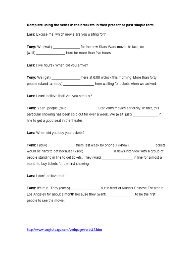 Complete Present Or Past Simple Form PDF