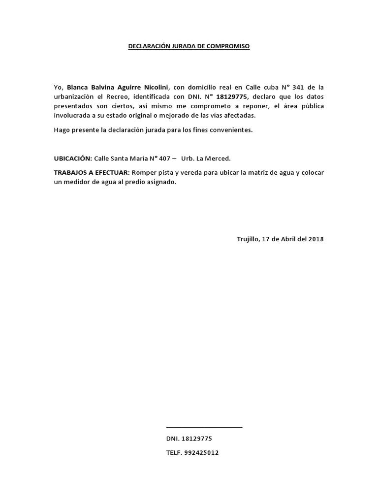 Declaración Jurada de Compromiso | PDF