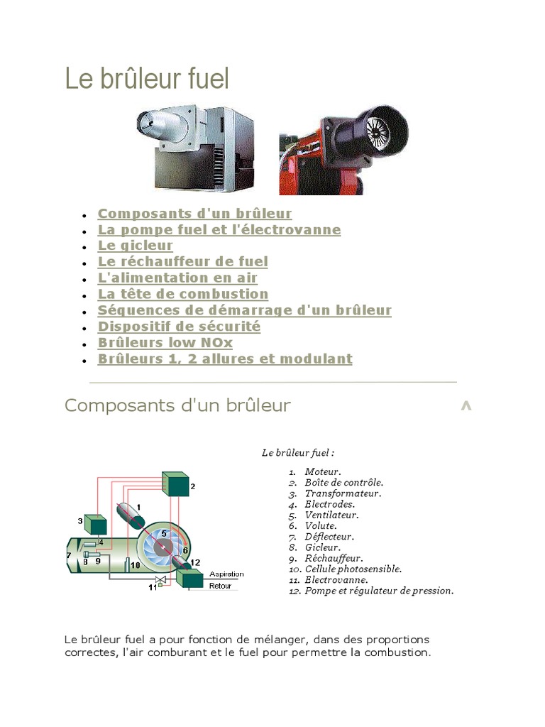 Fonctionnement du brûleur fioul PDF La combustion Chaudière — free download