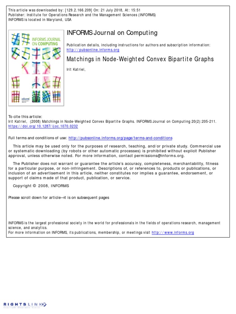 Matchings in NodeWeighted Convex Bipartite Graphs INFORMS Journal On