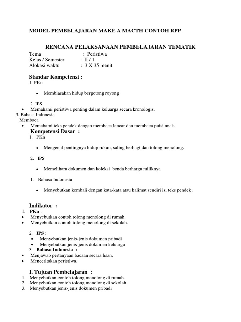 RPP Model Pembelajaran Make a Match | PDF | Seni & Disiplin Bahasa