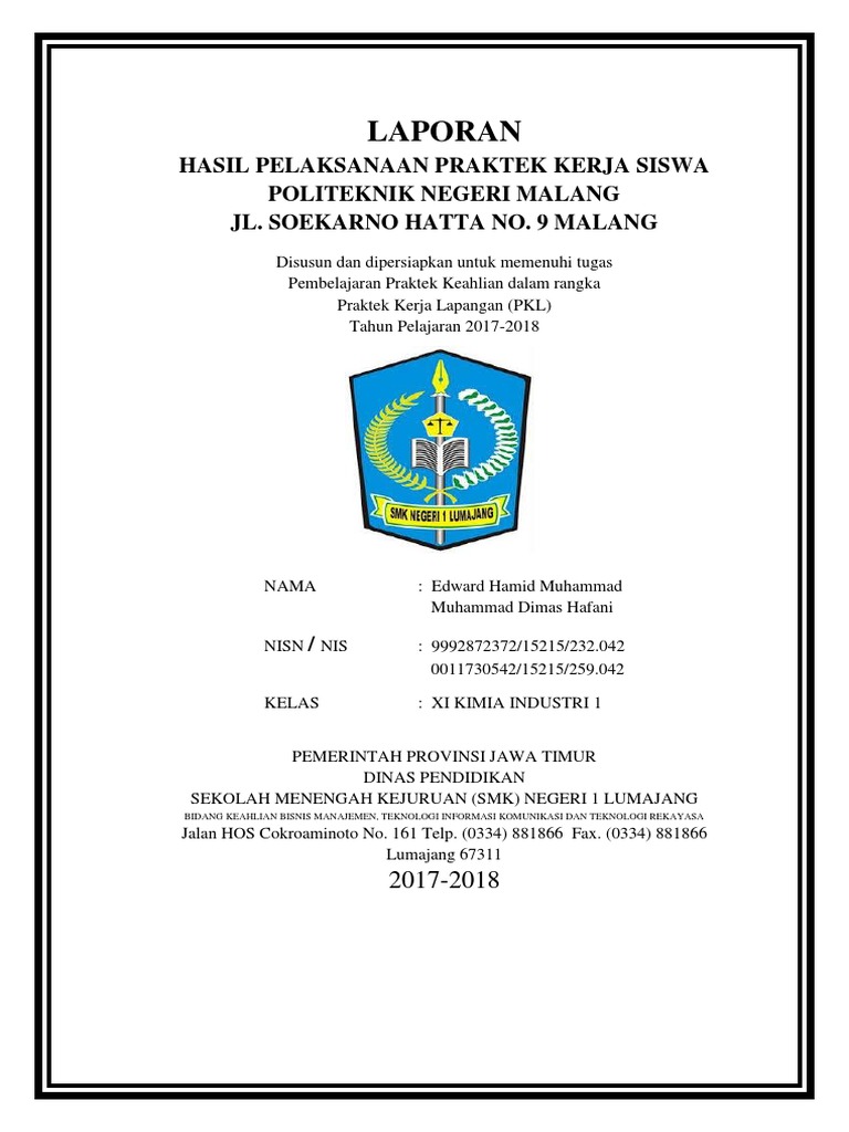 Laporan Prakerin Smk Negeri 1 Lumajang Prodi Kimia Industri 2018