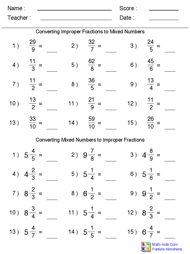 Fractions Improper | Pdf | Fraction (Mathematics) | Division (Mathematics)
