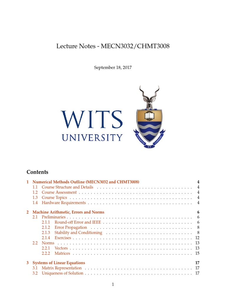 Lecture Notes 1 Matrix Mathematics System Of Linear Equations