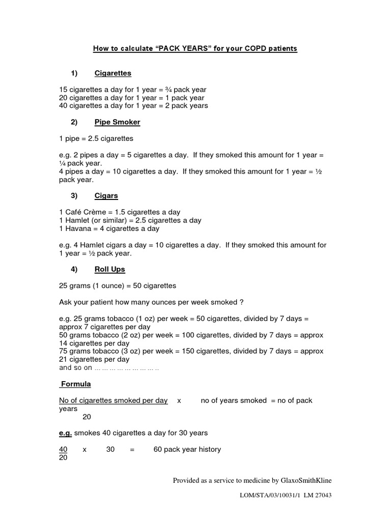 Pack Years Smoked Calculator PDF Cigar Cigarette