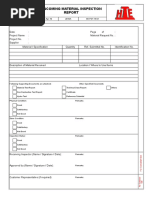 WI-PST-14-01 - Incoming Material Inspection Report