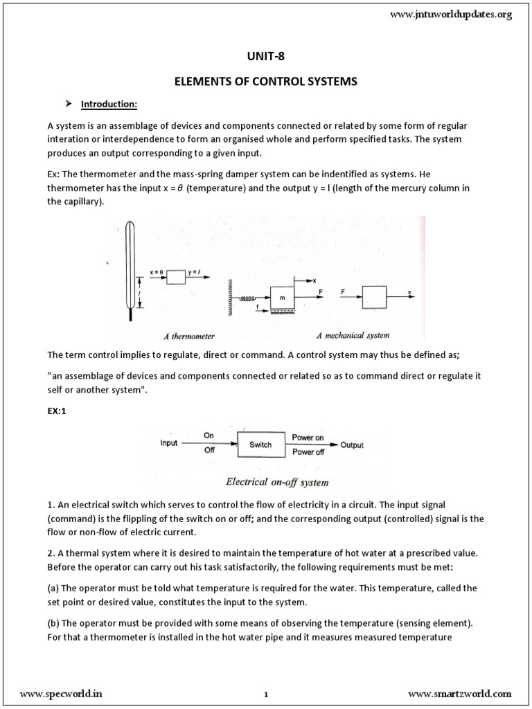 UNIT8 Elements of Control Systems PDF Feedback Control System
