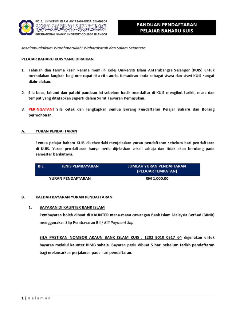 Panduan Pendaftaran Pelajar Baharu Pdf
