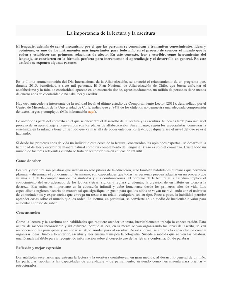 Importancia de la Lectura y Escritura | PDF | Literatura | Conocimiento